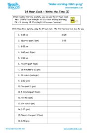 Worksheets for kids - 24 hour clock – write the time 2