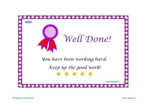 Teacher Resources, Certificates for kids - Well Done, Working Hard, free homeschool worksheets