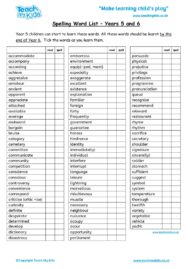 Worksheets for kids - spelling-word-list-yr5