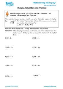 Worksheets for kids - changing-remainders-into-fractions