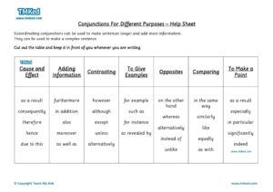 Teacher resources, free home school worksheets, Key stages 1 & 2 Worksheets for kids - conjunctions, grammar help