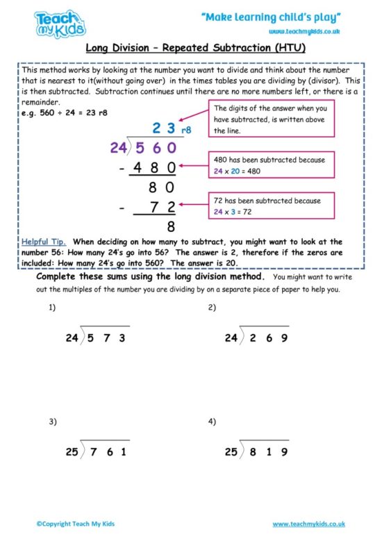 Long Division Repeated Subtraction Htu TMK Education
