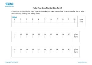 Maths Help,Teacher resources, free home school worksheets, Key stages 1 Worksheets for kids - make your own number line to 50