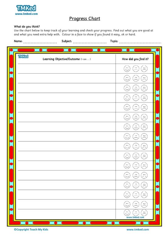 Teacher resources, free home school worksheets, Key stages 1 & 2 Worksheets for kids - progress chart 1