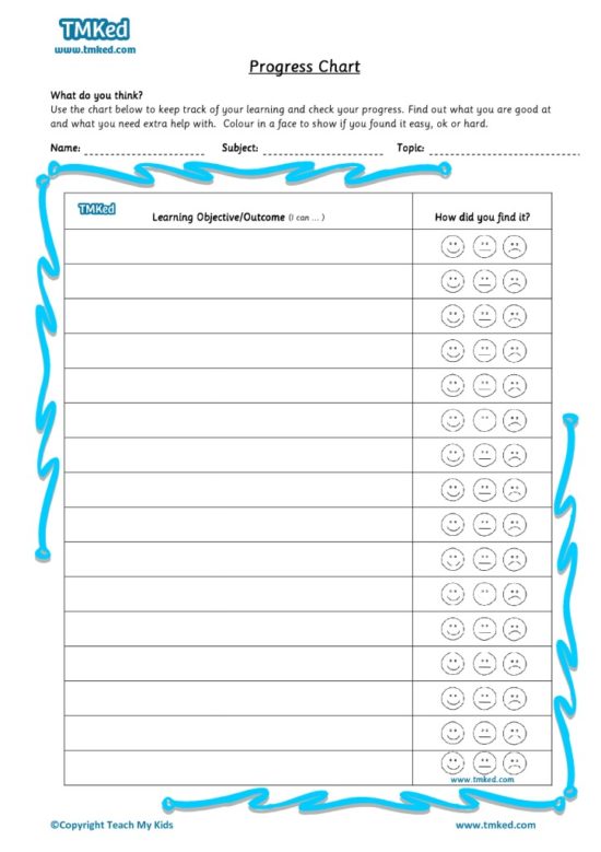 Teacher resources, free home school worksheets, Key stages 1 & 2 Worksheets for kids - progress chart 5