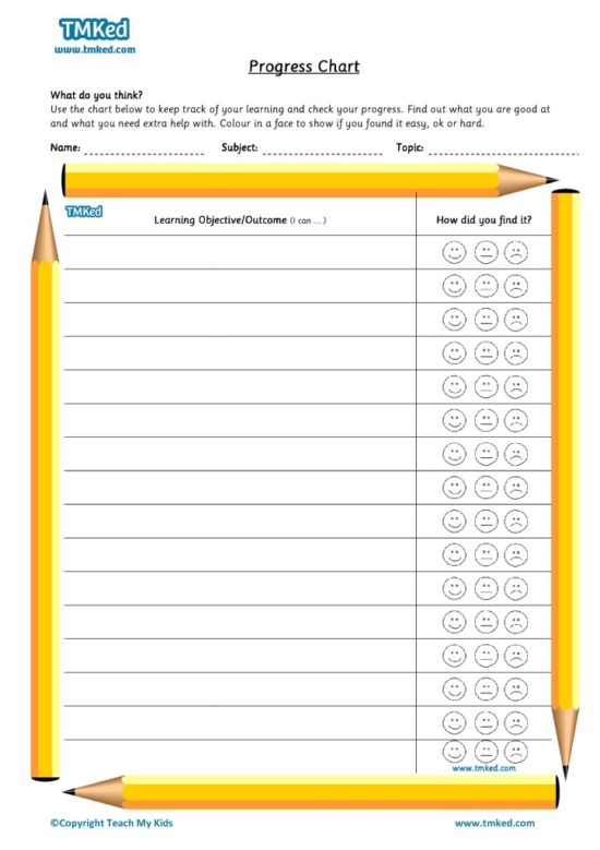 Teacher resources, free home school worksheets, Key stages 1 & 2 Worksheets for kids - progress chart 6