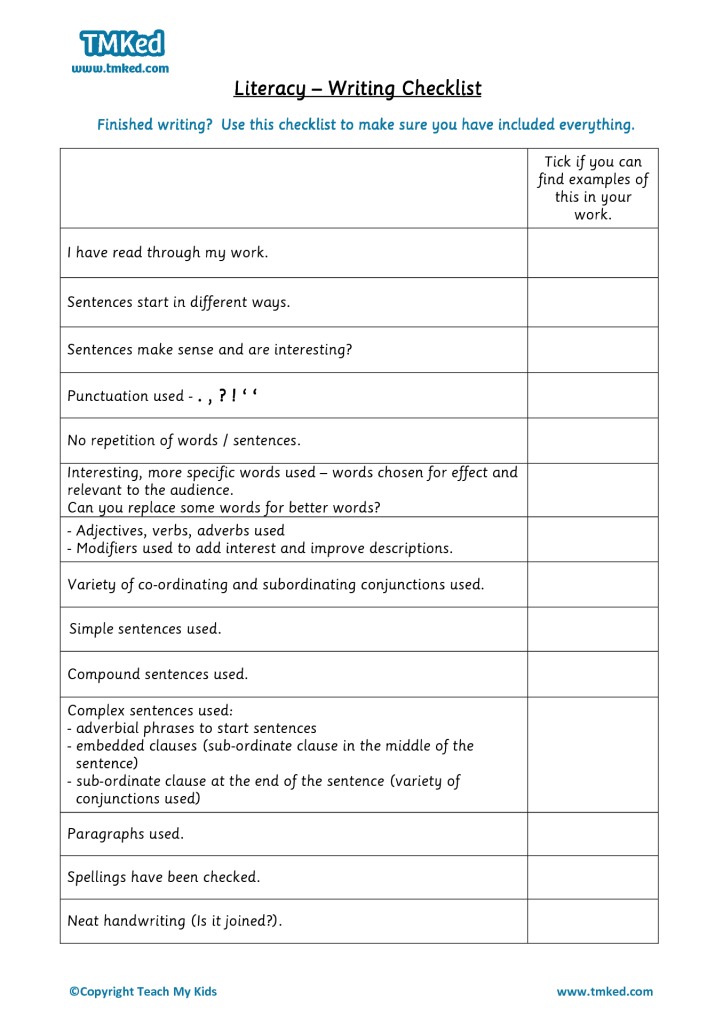 Free Literacy Worksheets, Writing, Editing Checklist, Literacy, KS2 TMKed