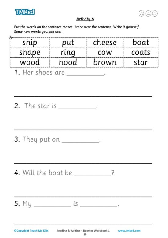 reading and writing booster workbook 1, words and sentences