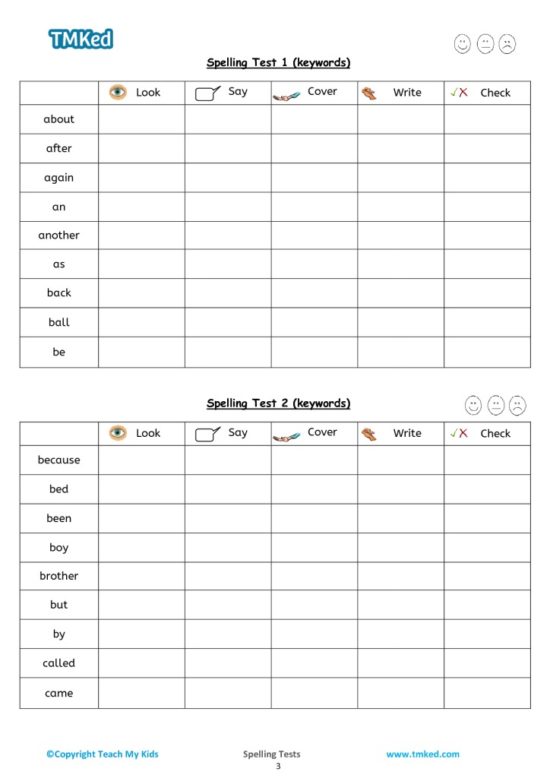 spelling tests 5-7 - keywords