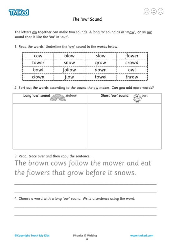 Phonics and writing - the ow sound