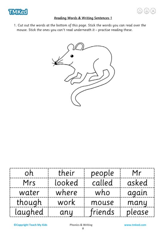 Phonics and writing - reading words and writing sentences