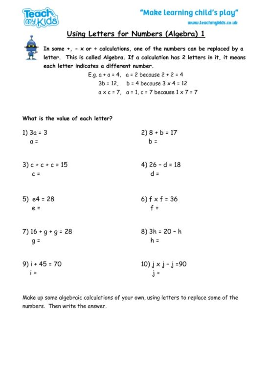 thumbnail of using letters for number – algebra