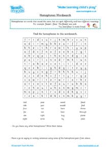 homophones wordsearch