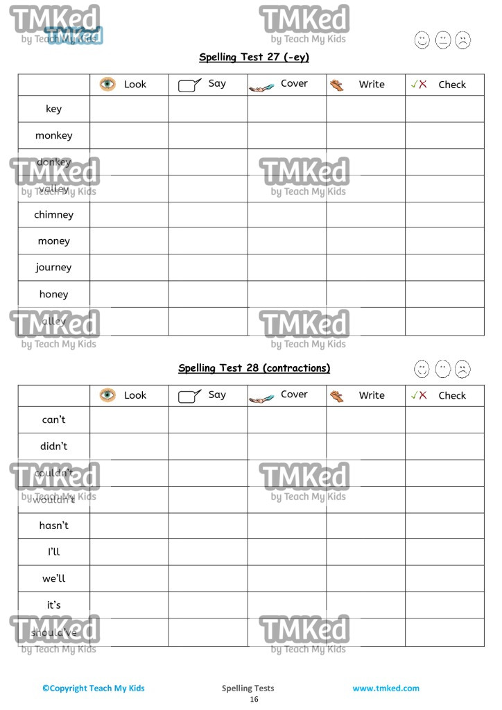 spelling tests 5-7 _key words and contractions