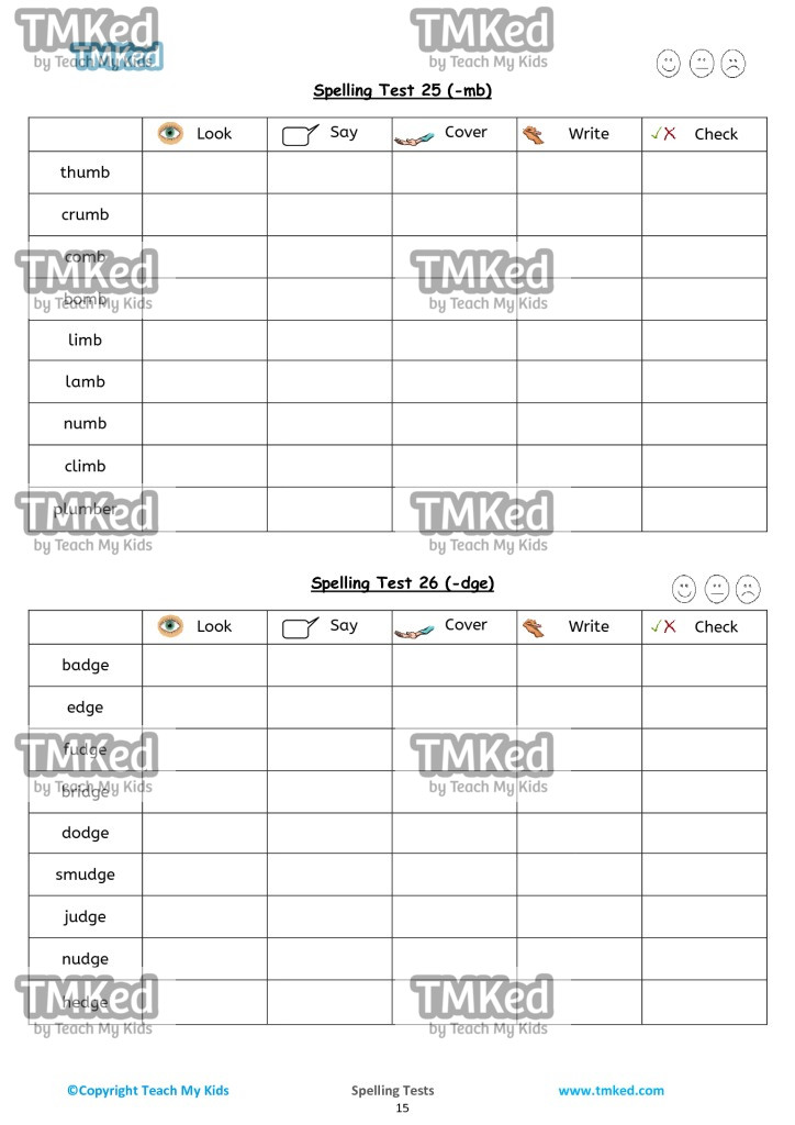 spelling tests 5-7 _mb words and _dge words