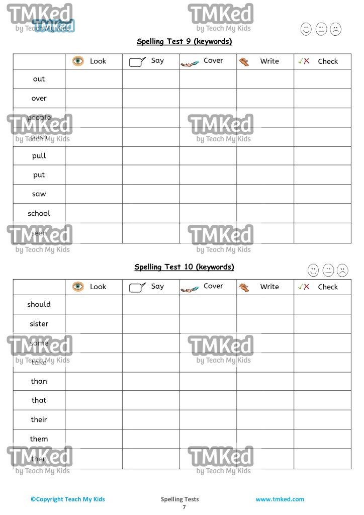 spelling tests 5-7 keywords pg8