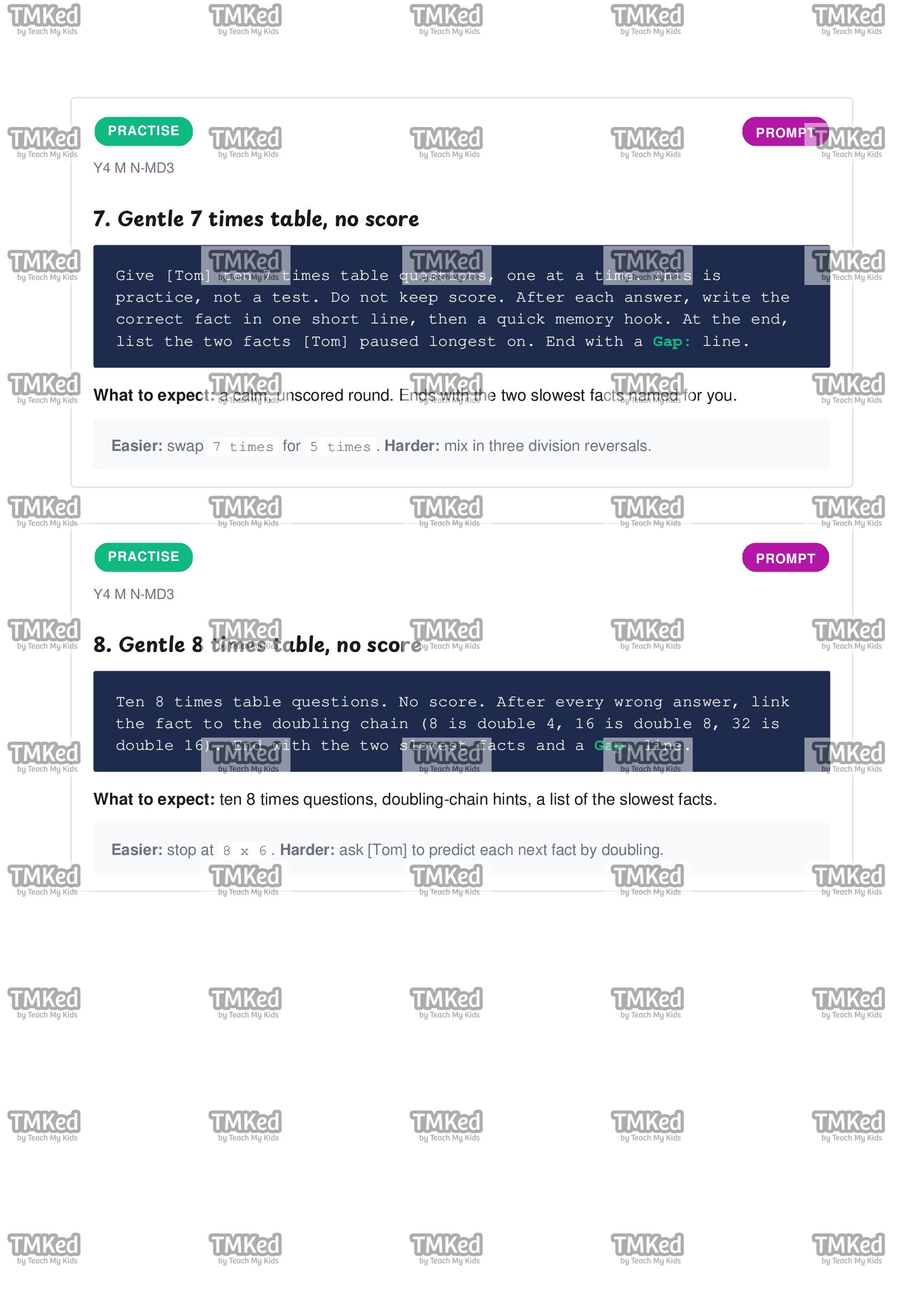 Year 4 times tables MTC practice prompts for ChatGPT, Claude and Gemini - Image 3