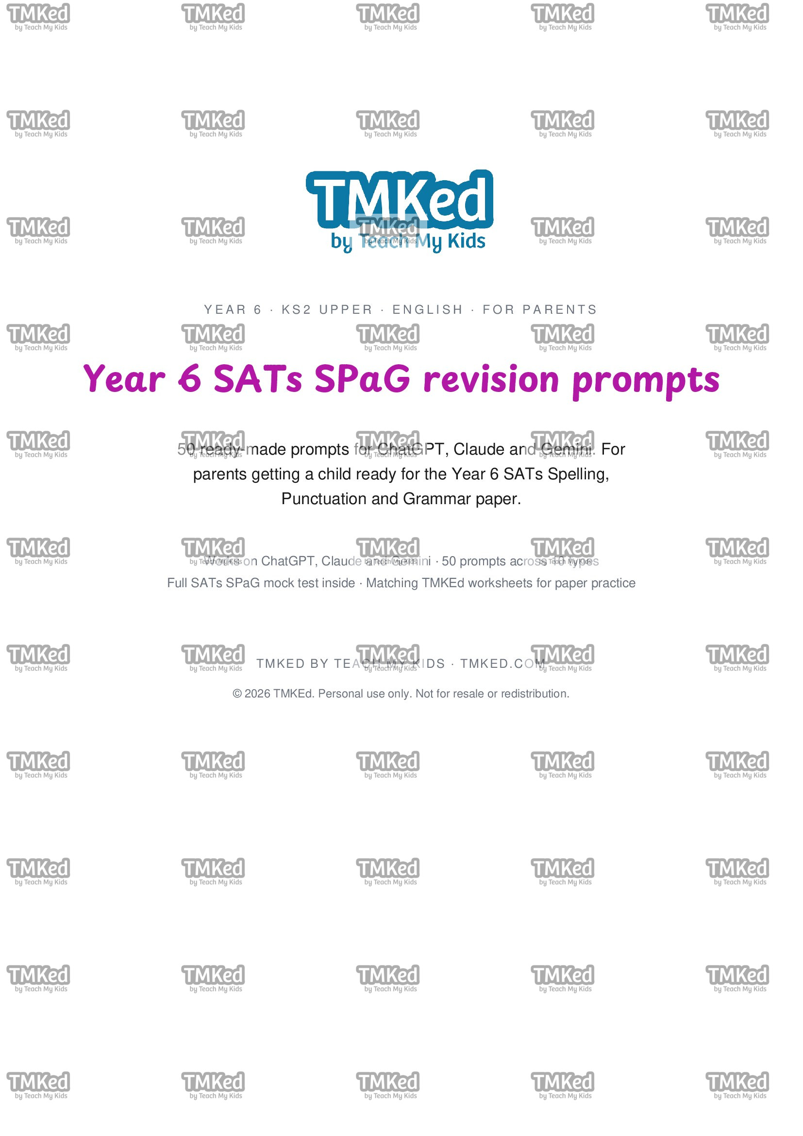 Year 6 SATs SPaG revision prompts for ChatGPT, Claude and Gemini
