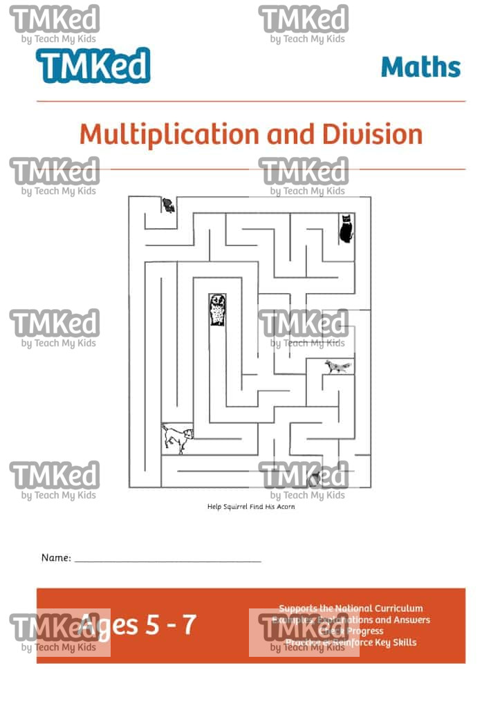 key stage 1 maths, Worksheets for kids - multiplication and division workbook, 5-7 years
