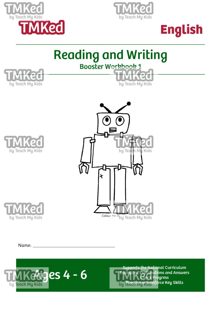 EYFS,KS1 literacy worksheets for kids - reading and writing worksheets, booster workbook 1, 4-6 years