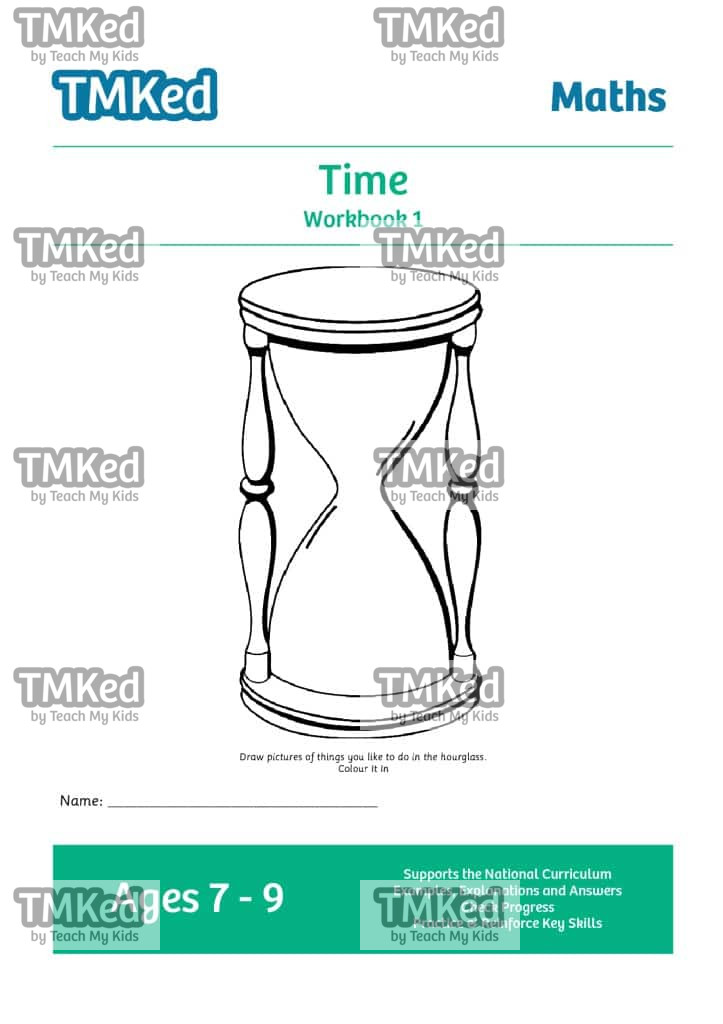 KS2 maths worksheets for kids - printable time workbook 1, 7-9 years