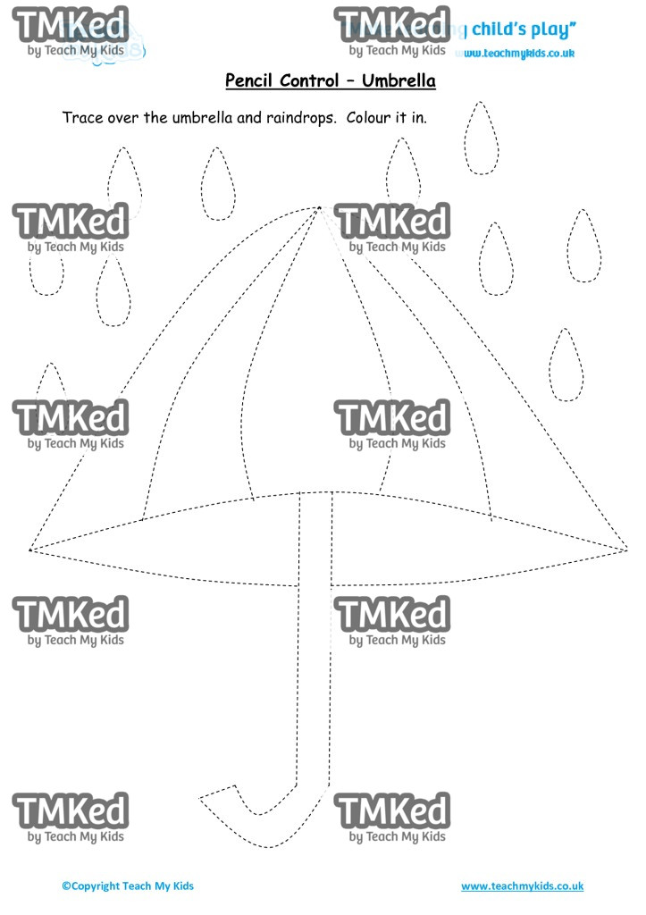 Worksheets for kids - pencil control – umbrella