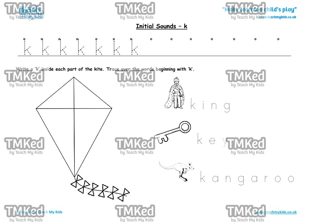Worksheets for kids - initial sounds-k