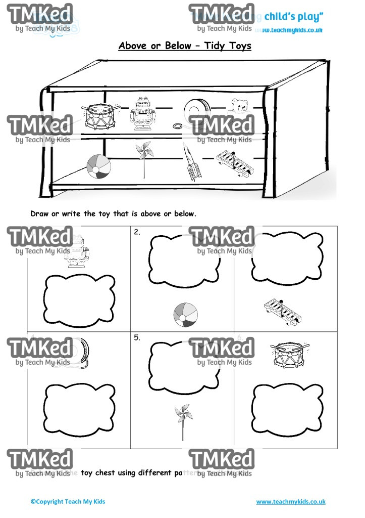 Worksheets for kids - above-or-below-tidy-toys