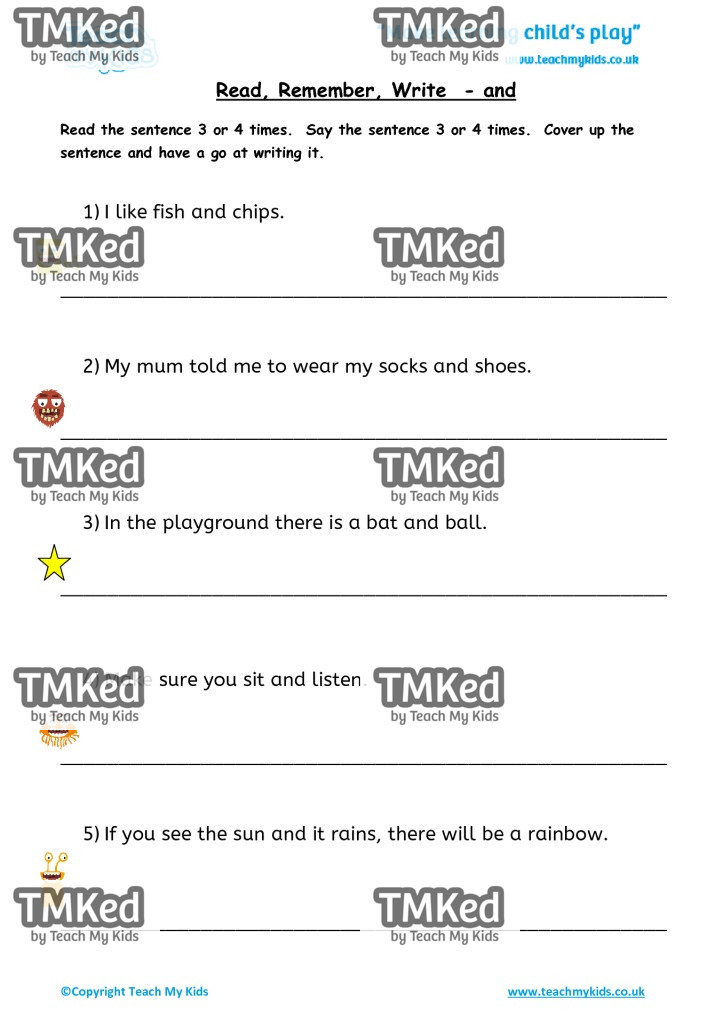 Worksheets for kids - read,_remember_write_-_and_2