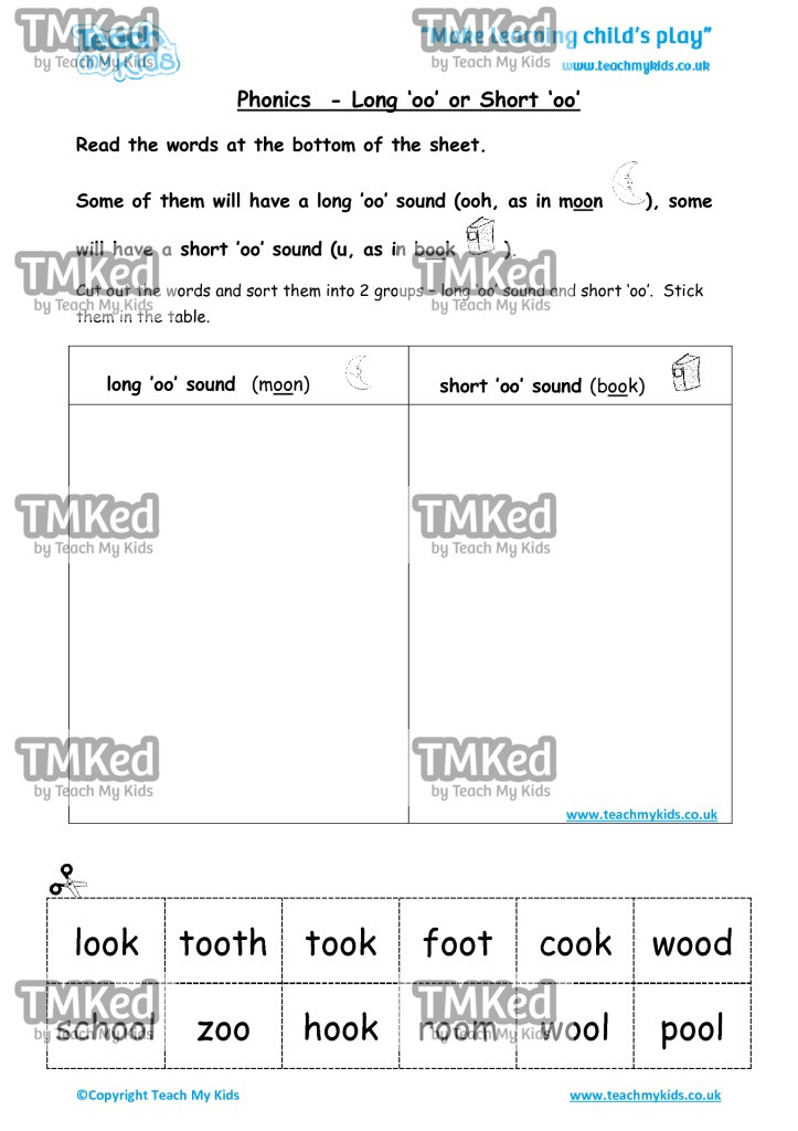 Worksheets for kids - phonics-long-oo-or-short-oo