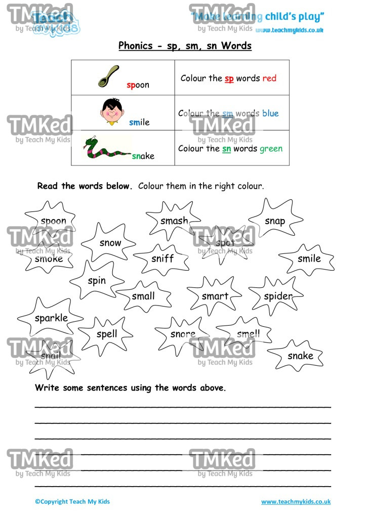 Phonics Sp Sm Sn Words Worksheet KS1 English PDF Phonics Sp Sm Sn Words Worksheet KS1 English PDF