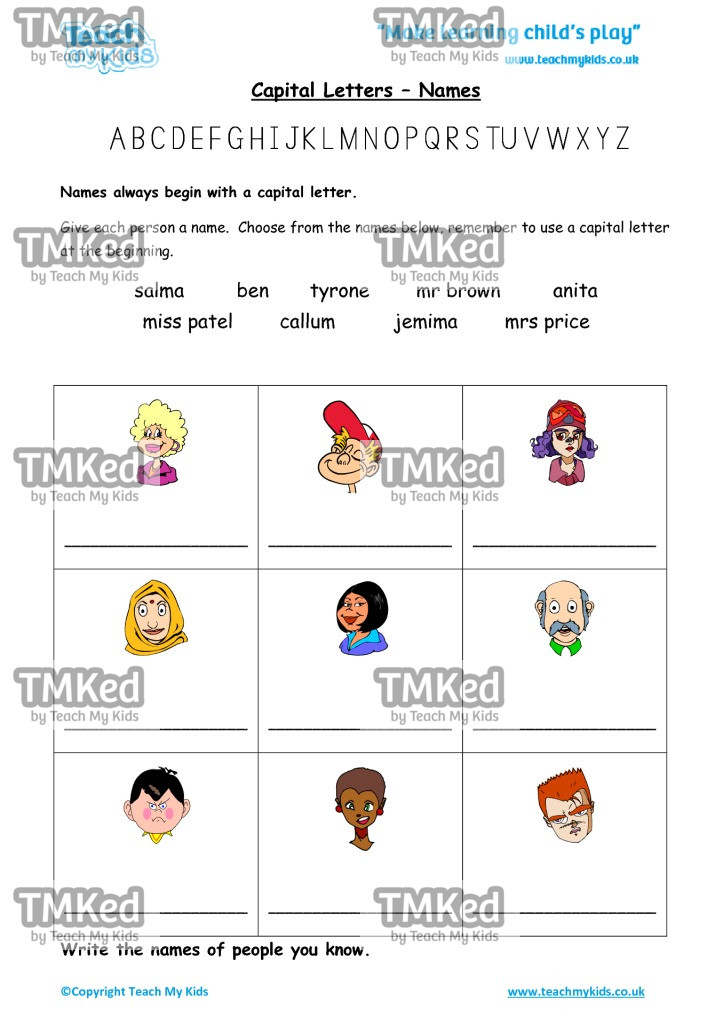 Worksheets for kids - capital_letters_-_names_2