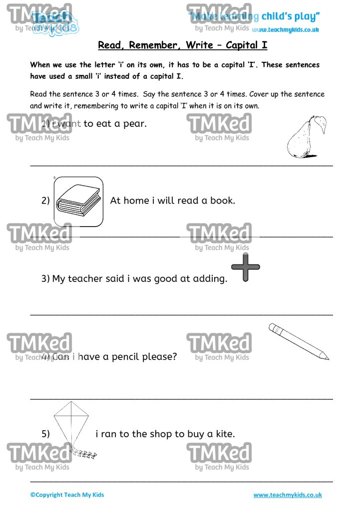 Worksheets for kids - read,_remember_write_-_capital_i