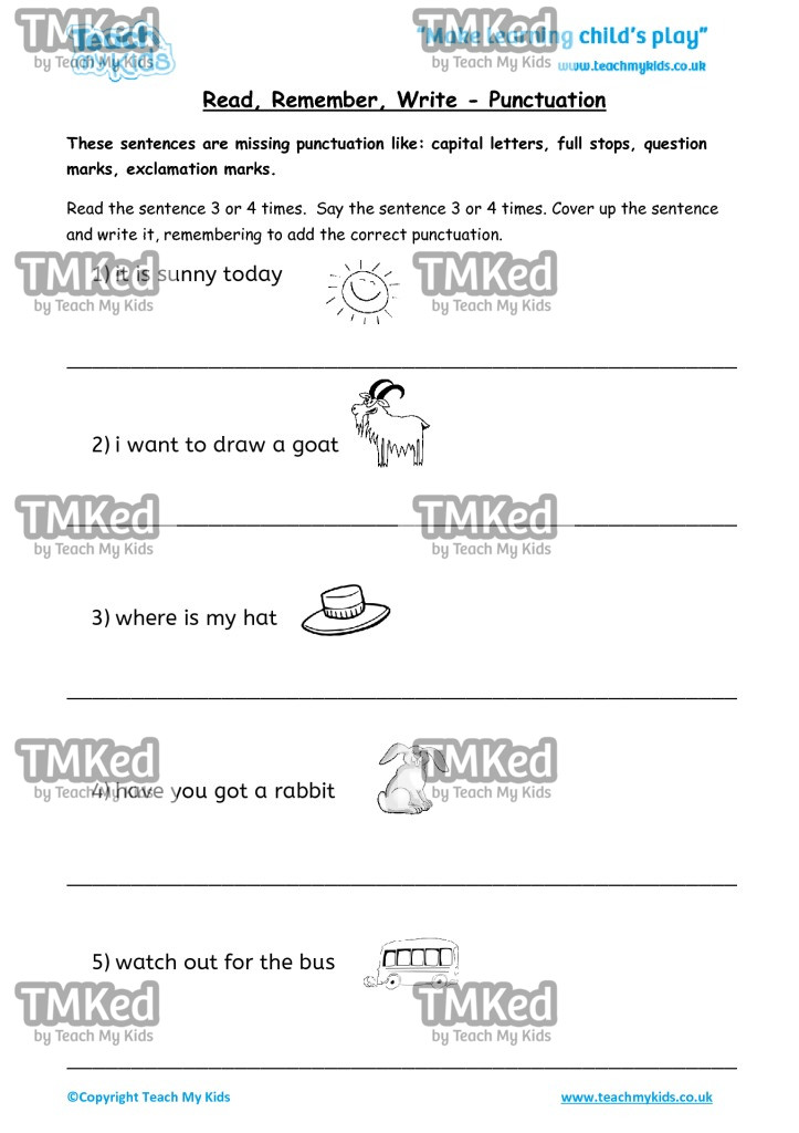 Worksheets for kids - read,_remember_write_-_punctuation_2