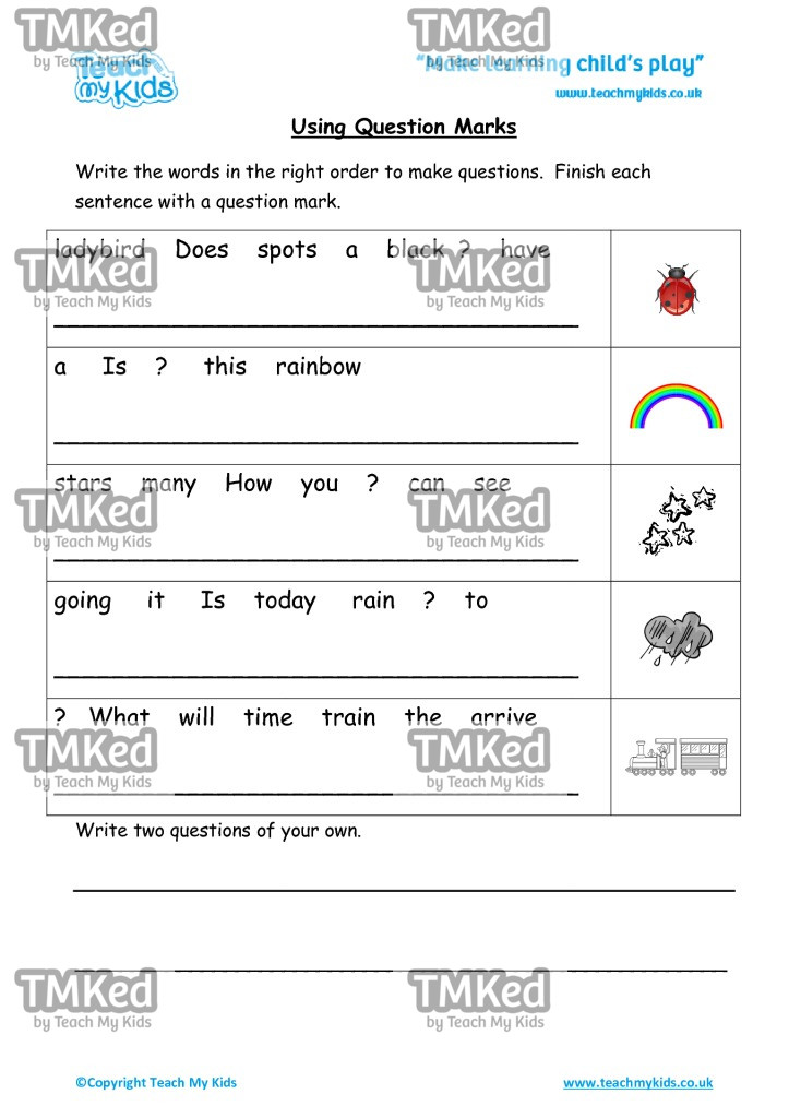 Worksheets for kids - writing_sentences-using_question_marks