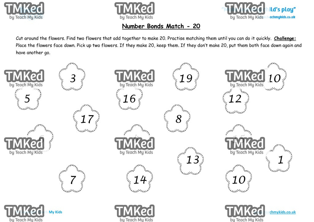 Worksheets for kids - number_bonds_match_-_20