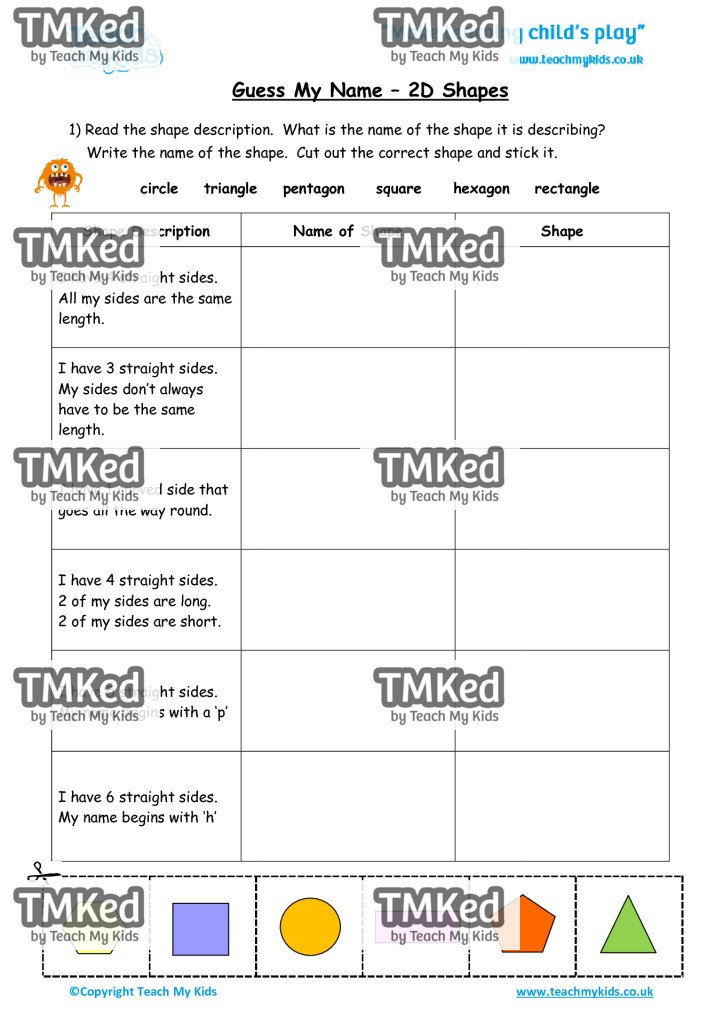 Worksheets for kids - guess_my_name_-_2d_shapes