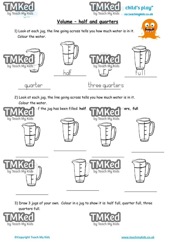 Worksheets for kids - volume_-_half_or_quarters