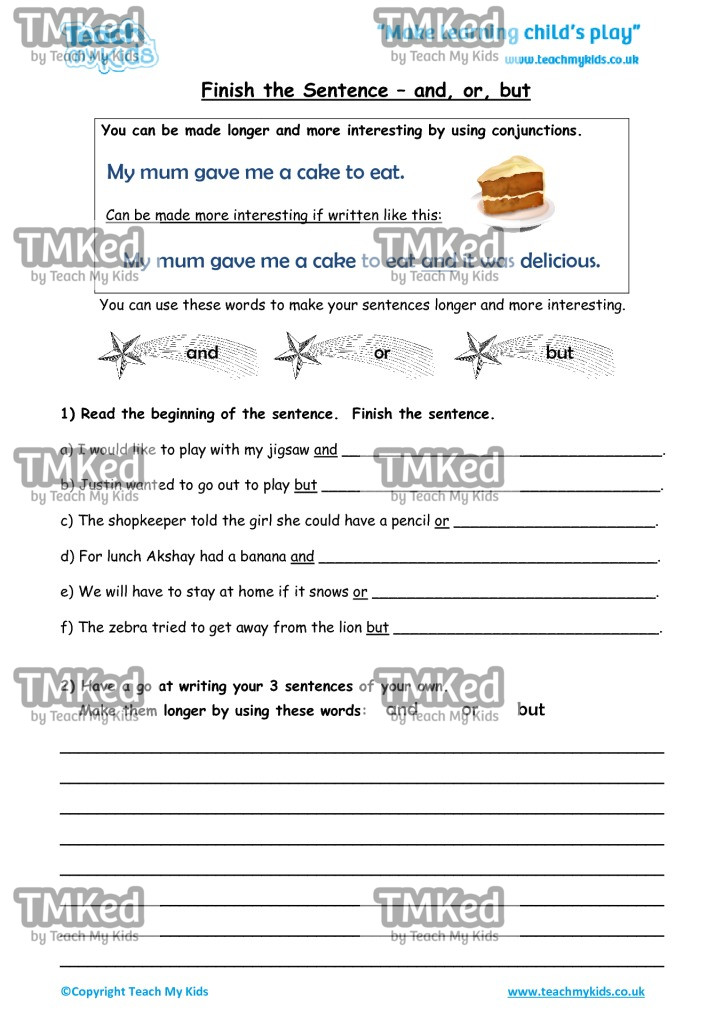 Worksheets for kids - finish_the_sentence_-_and_or_but