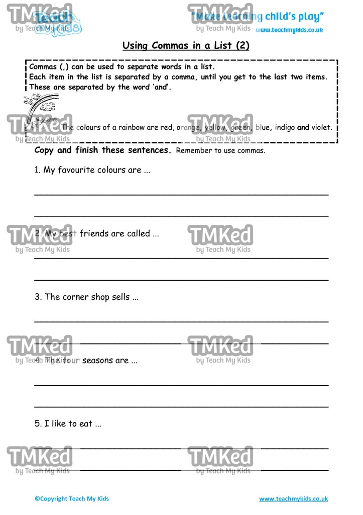 Worksheets for kids - commas-in-a-list-2