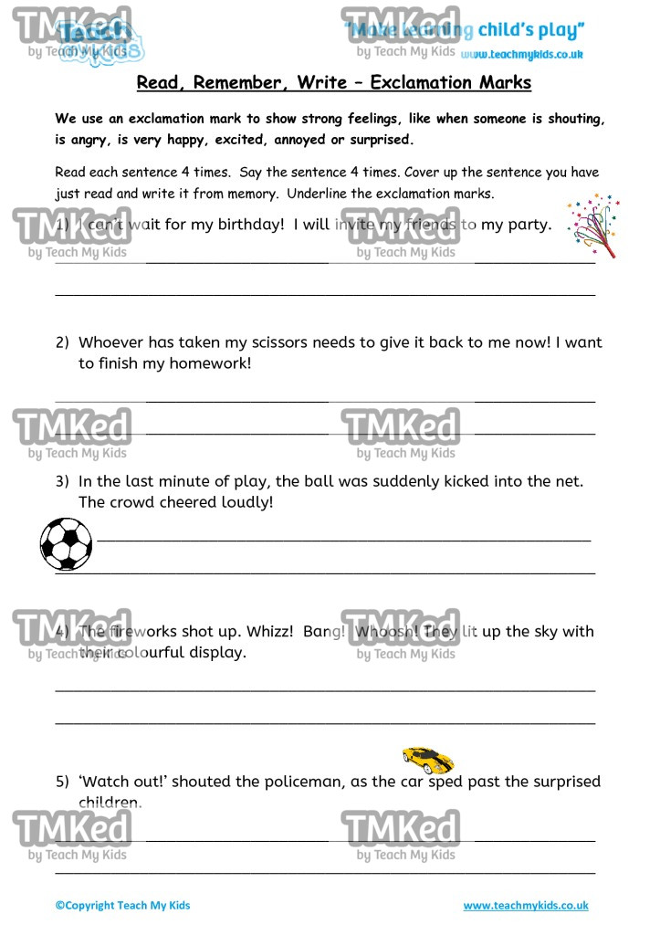 Worksheets for kids - read,_remember_write_-_exclamation_marks