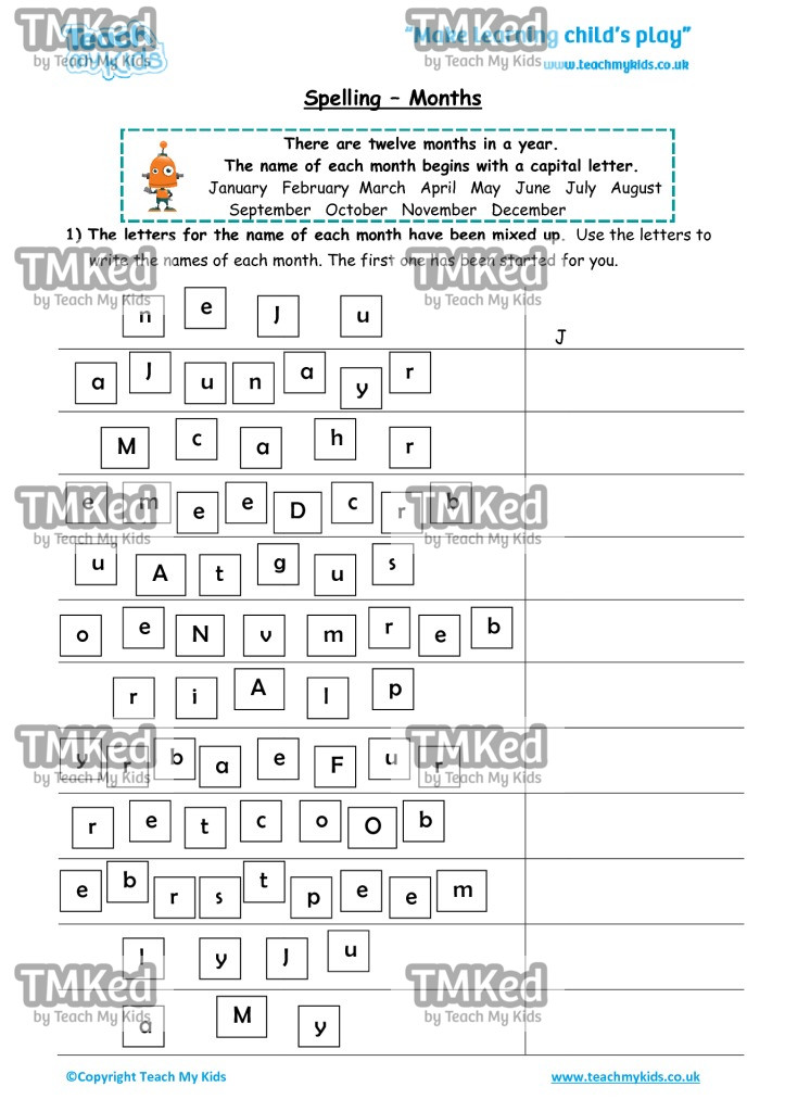 Worksheets for kids - spelling_-_months