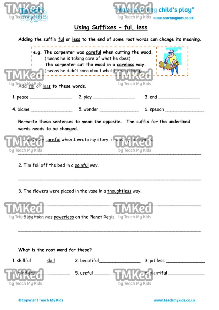 Worksheets for kids - using-suffixes-ful-less