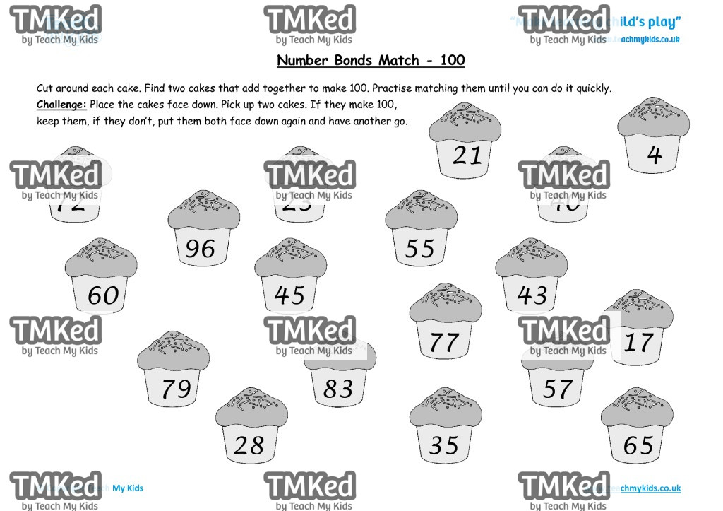 Worksheets for kids - number_bonds_match_-_100_2