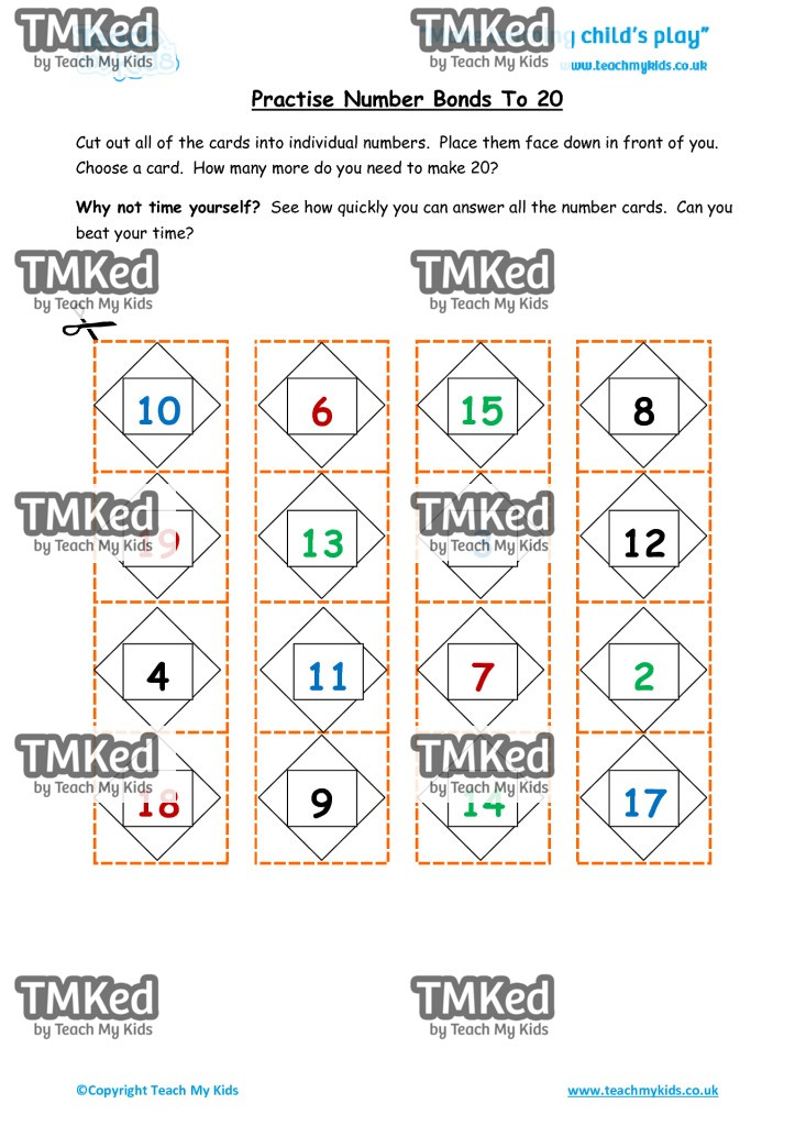 Worksheets for kids - practise_number_bonds_to_20