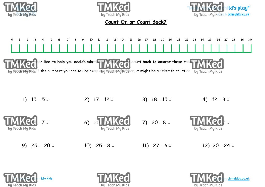 Worksheets for kids - count-on-or-count-back