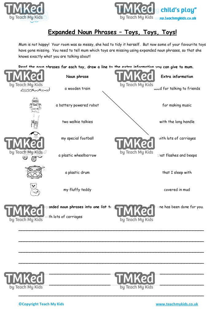 Worksheets for kids - expanded_noun_phrases_-_toys_toys_toys