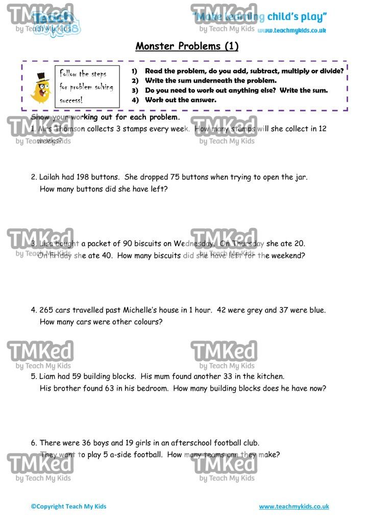Worksheets for kids - monster_problems_1