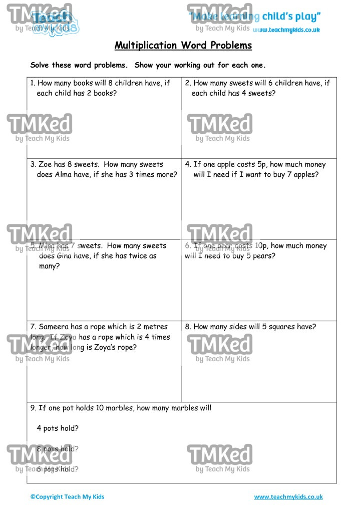 Worksheets for kids - multiplication-word-problems1
