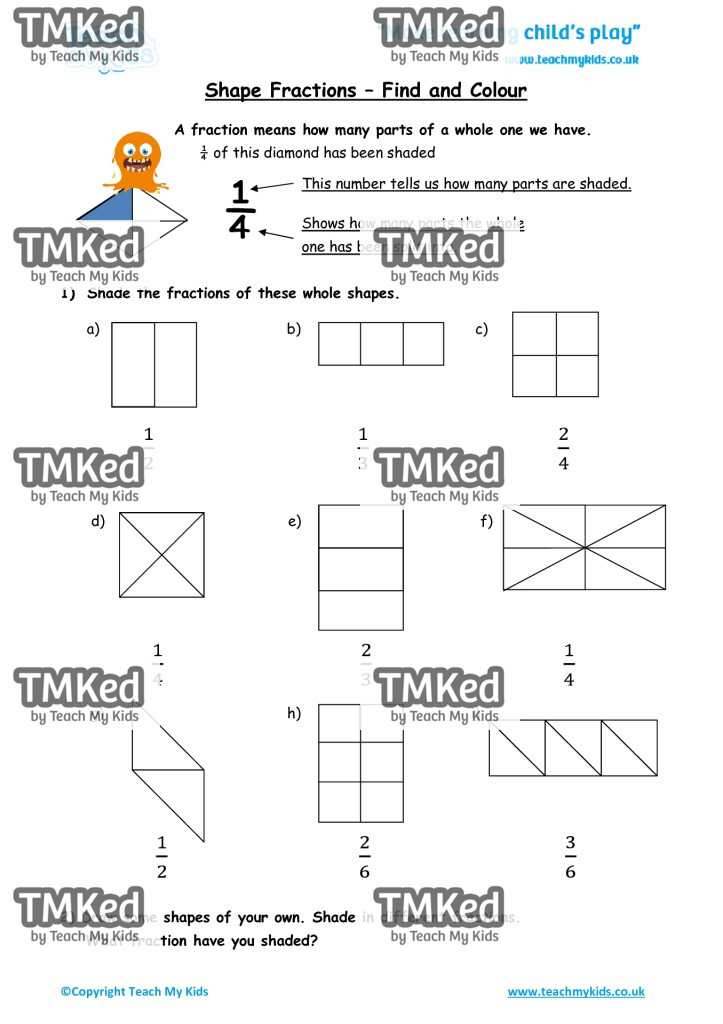 Worksheets for kids - shape_fractions_-_find_and_colour